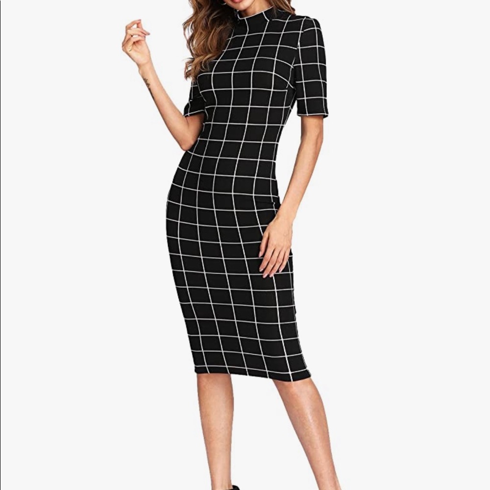 Short Sleeve Gingham Bodycon Pencil Dress